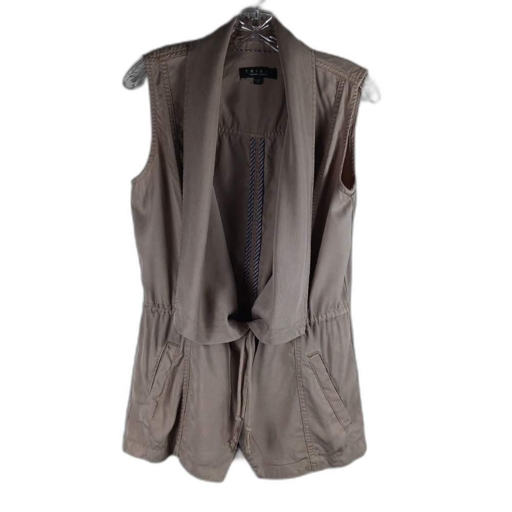 Trixxi Vest Open Flowy Layered Khaki Top Size Small